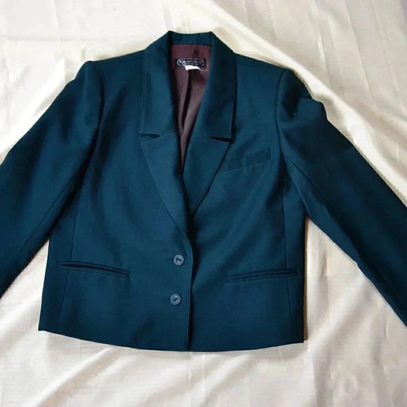 Vtg Garey Petites  Teal Wool Blazer - Picture 2 of 10